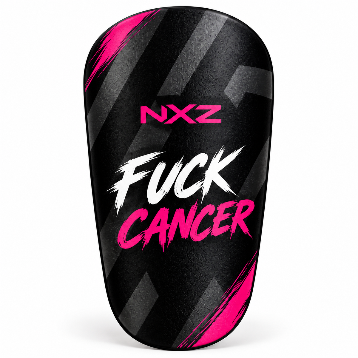 NXZ Mini Leggbeskyttere svart leggbeskytter med rosa og hvite detaljer samt kreftbekjempende budskap