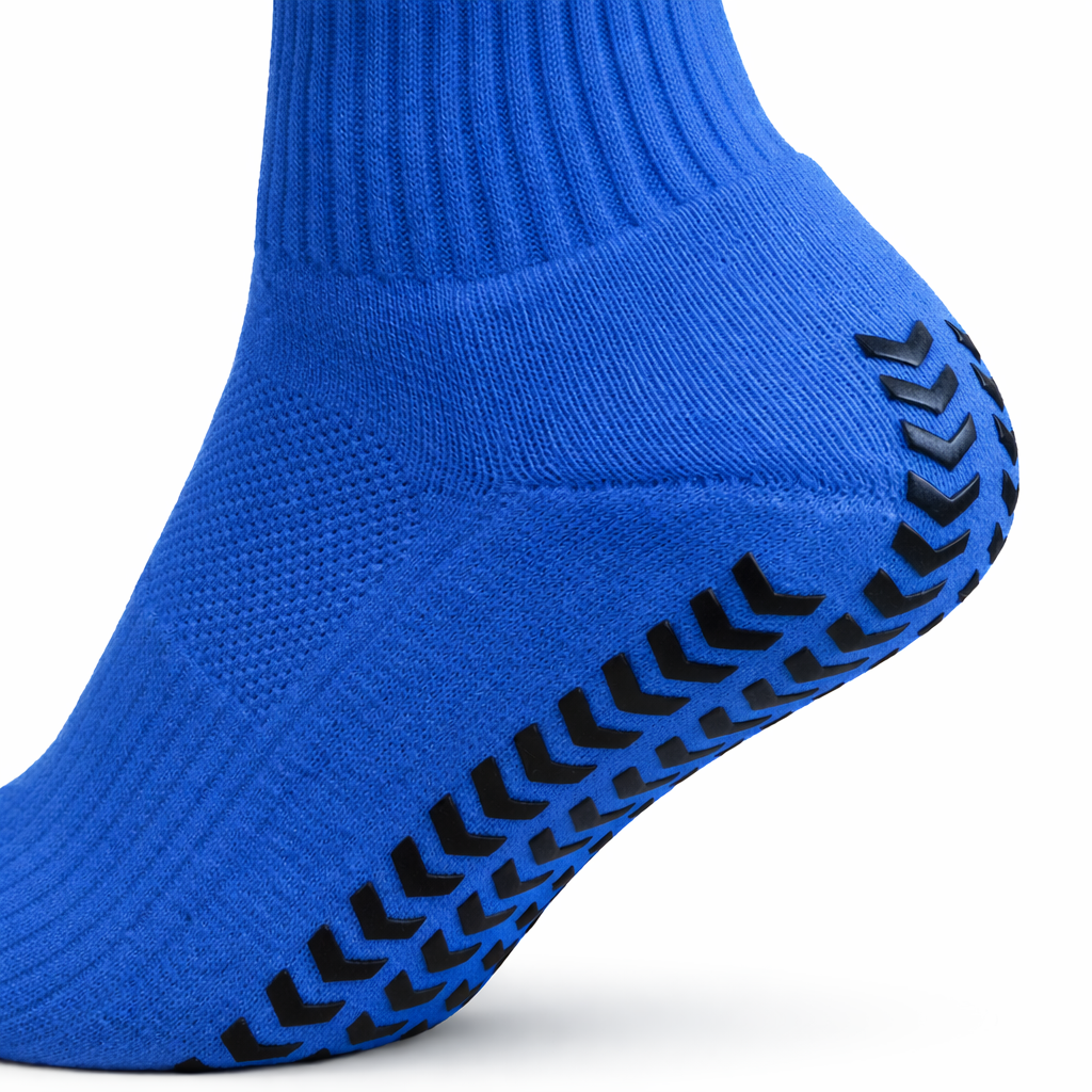 EliteX™ Gripsokker – Blå med silikonmønster på undersiden for optimalt grep og stabilitet, designet for fotball og andre aktiviteter som krever antiskli.