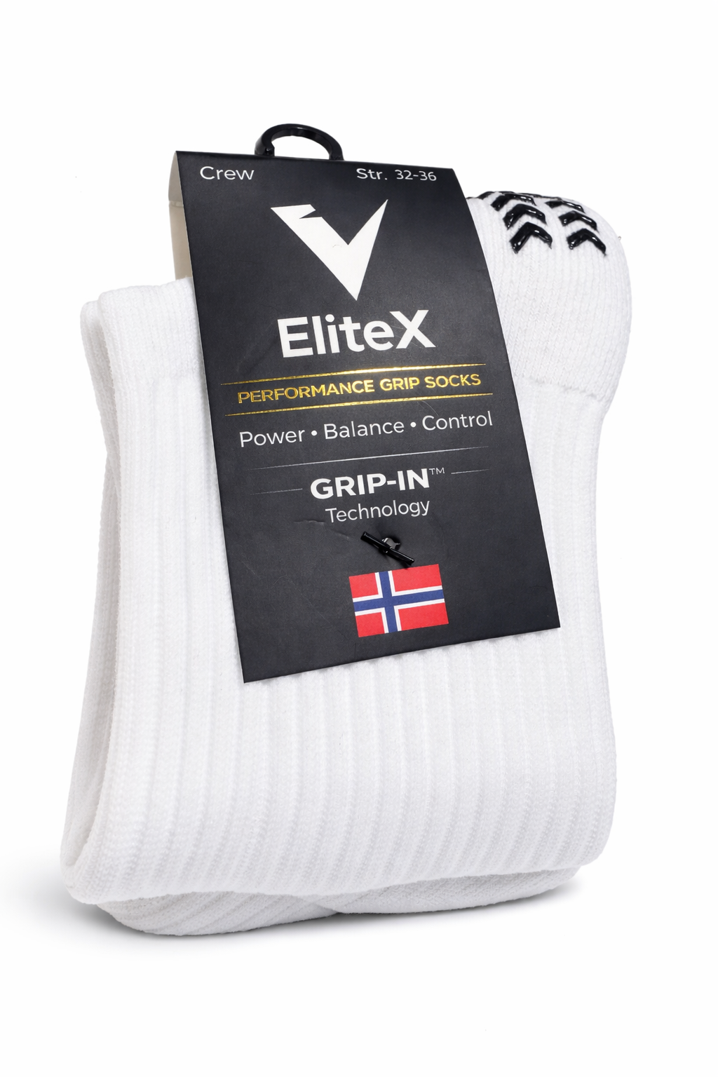 EliteX™ Gripsokker – Hvit med antiskli-grep på undersiden, designet for bedre balanse og kontroll under trening og spill i fotball.