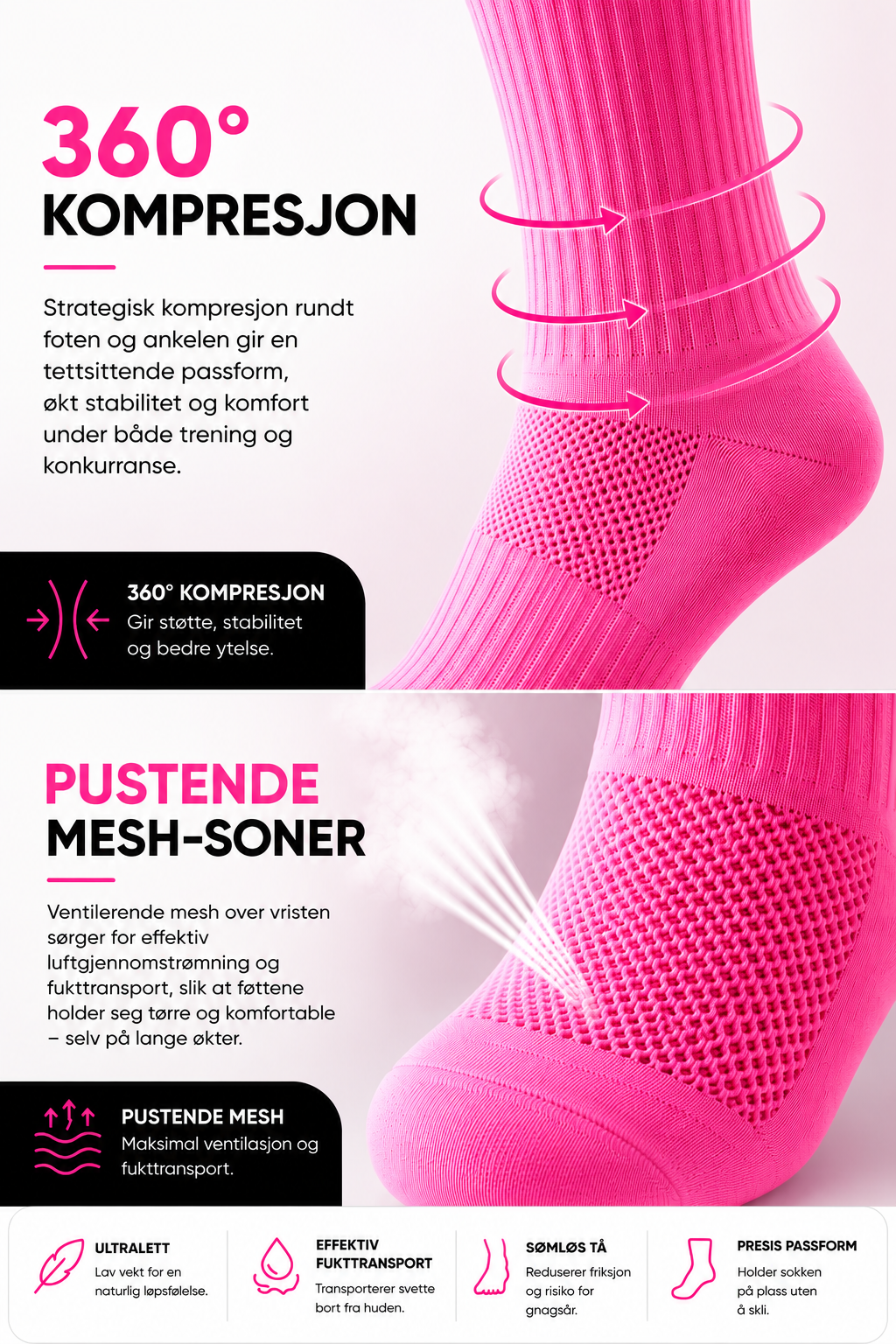 NOXCS Løpesokker Rosa